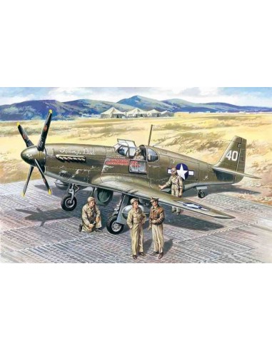Mustang P-51 B WWII American Fighter with  USAAF Pilots and Ground Personnel 