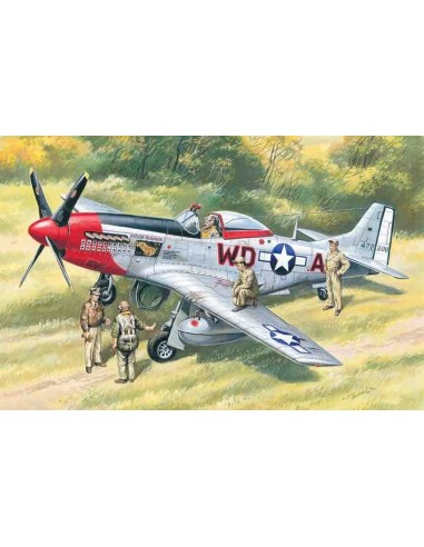 Mustang P-51D WWII American Fighter with USAAF Pilots and Ground Personnel 