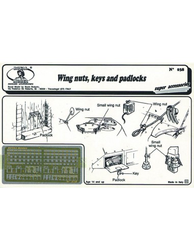 Wing nuts, keys and padlock 