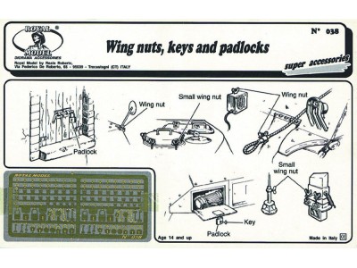 Wing nuts, keys and padlock 