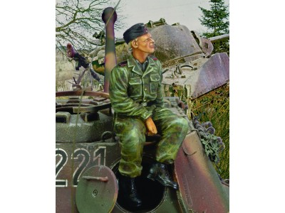 Waffen SS tanker sitting on turret-WWII 