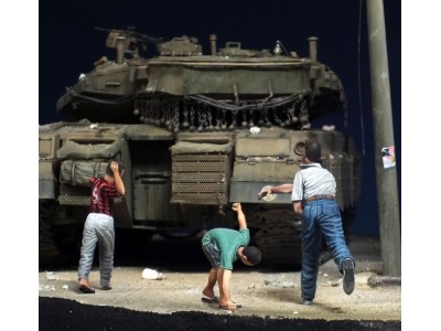 Boys throwing stones 