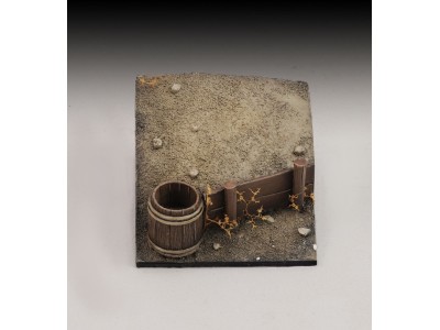 Base with bucket and wooden wall 
