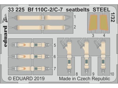 Bf 110C-2/C-7 seatbelts STEEL for Revell 