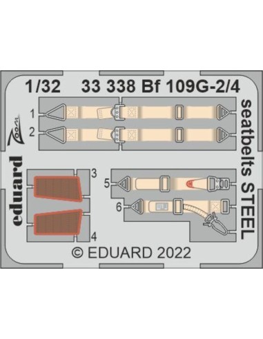 Bf 109G-2/4 seatbelts STEEL for REVELL 