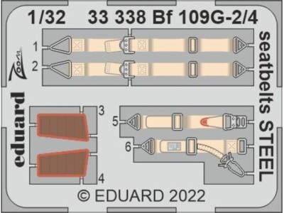 Bf 109G-2/4 seatbelts STEEL for REVELL 