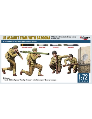 US ASSAULT TEAM WITH BAZOOKA, WW2 US GIs with Bazooka M1A1 rocket launcher Normandy, 1944 