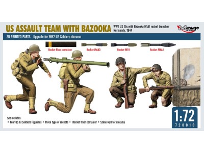 US ASSAULT TEAM WITH BAZOOKA, WW2 US GIs with Bazooka M1A1 rocket launcher Normandy, 1944 