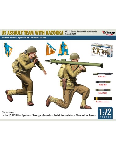 US ASSAULT TEAM WITH BAZOOKA, WW2 US GIs with Bazooka M1A1 rocket launcher Normandy, 1944 
