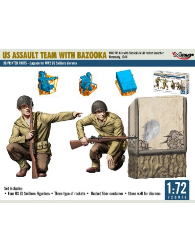 US ASSAULT TEAM WITH BAZOOKA, WW2 US GIs with Bazooka M1A1 rocket launcher Normandy, 1944 