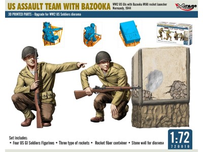 US ASSAULT TEAM WITH BAZOOKA, WW2 US GIs with Bazooka M1A1 rocket launcher Normandy, 1944 