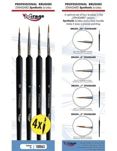 MIRAGE BRUSH SET of Standard of 4 brushes in sizes:00, 0, 1, 2 (hair:synthetic 
