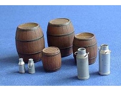 Wooden barrels and milk cans 