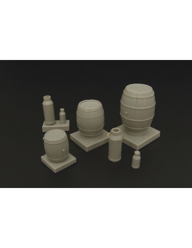 Wooden barrels and milk cans 