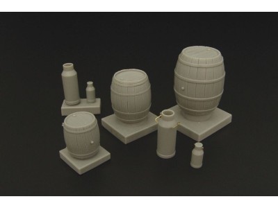 Wooden barrels and milk cans 