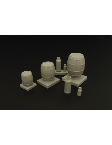 Wooden barrels and milk cans 