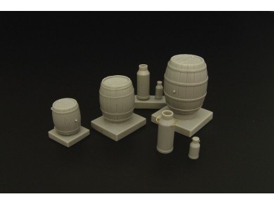 Wooden barrels and milk cans 