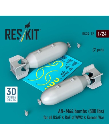 AN-M64 bombs (500 lbs) for all USAF & RAF of WW2 & Korean War (2 pcs) (3D Printed) 