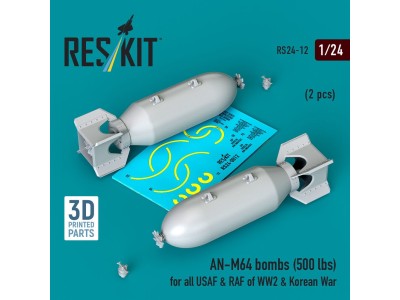 AN-M64 bombs (500 lbs) for all USAF & RAF of WW2 & Korean War (2 pcs) (3D Printed) 