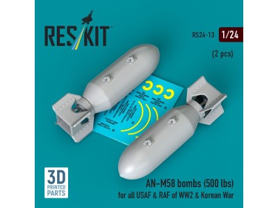AN-M58 bombs (500 lbs) for all USAF & RAF of WW2 & Korean War (2 pcs) (3D Printed) 