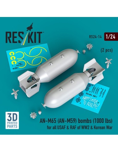 AN-M65 (AN-M59) bombs (1000 lbs) for all USAF & RAF of WW2 & Korean War (2 pcs) (3D Printed) 