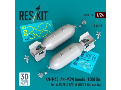 AN-M65 (AN-M59) bombs (1000 lbs) for all USAF & RAF of WW2 & Korean War (2 pcs) (3D Printed) 
