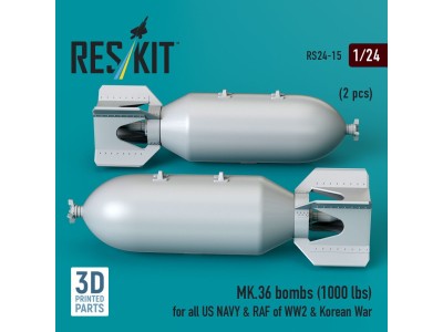 MK.36 bombs (1000 lbs) for all US NAVY & RAF of WW2 & Korean War (2 pcs) (3D Printed) 