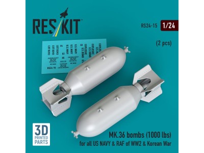 MK.36 bombs (1000 lbs) for all US NAVY & RAF of WW2 & Korean War (2 pcs) (3D Printed) 