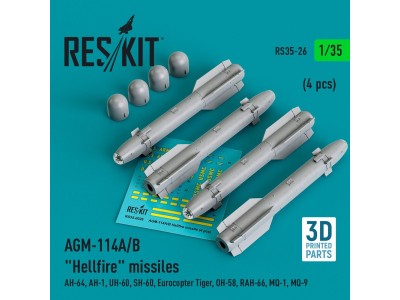 AGM-114A/B Hellfire missiles (4 pcs) (AH-64, AH-1, UH-60, SH-60, Eurocopter Tiger, OH-58, RAH-66, MQ-1, MQ-9) (3D Printed) 