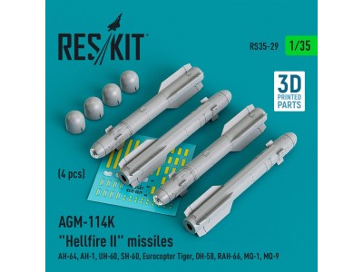 AGM-114K Hellfire II missiles (4 pcs) (AH-64, AH-1, UH-60, SH-60, Eurocopter Tiger, OH-58, RAH-66, MQ-1, MQ-9) (3D Printed) 