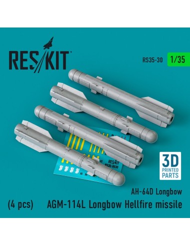 AGM-114L Longbow Hellfire missiles (4 pcs)(AH-64D Longbow) (3D Printed) 