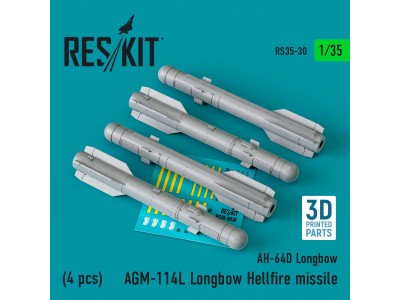 AGM-114L Longbow Hellfire missiles (4 pcs)(AH-64D Longbow) (3D Printed) 
