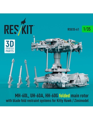 MH-60L, UH-60A, HH-60G folded main rotor with blade fold restraint systems for Kitty Hawk / Zimimodel (3D Printed) 