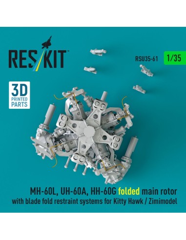 MH-60L, UH-60A, HH-60G folded main rotor with blade fold restraint systems for Kitty Hawk / Zimimodel (3D Printed) 