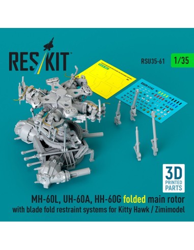 MH-60L, UH-60A, HH-60G folded main rotor with blade fold restraint systems for Kitty Hawk / Zimimodel (3D Printed) 