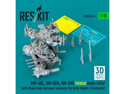 MH-60L, UH-60A, HH-60G folded main rotor with blade fold restraint systems for Kitty Hawk / Zimimodel (3D Printed) 