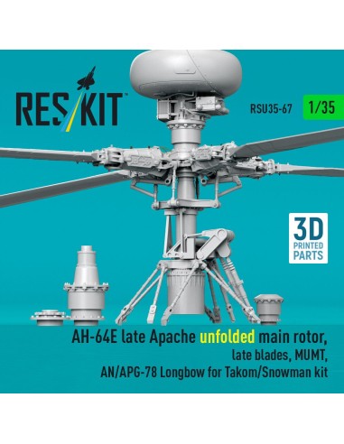 AH-64E late Apache unfolded main rotor, late blades, MUMT, AN/APG-78 Longbow for Takom/Snowman kit (3D Printed) 