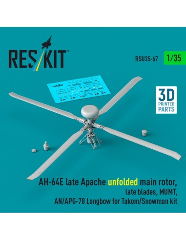 AH-64E late Apache unfolded main rotor, late blades, MUMT, AN/APG-78 Longbow for Takom/Snowman kit (3D Printed) 