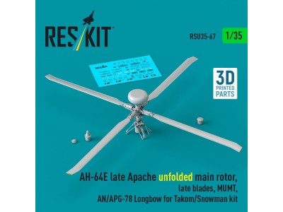 AH-64E late Apache unfolded main rotor, late blades, MUMT, AN/APG-78 Longbow for Takom/Snowman kit (3D Printed) 
