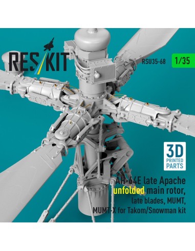 AH-64E late Apache unfolded main rotor, late blades, MUMT, MUMT-X for Takom/Snowman kit (3D Printed) 