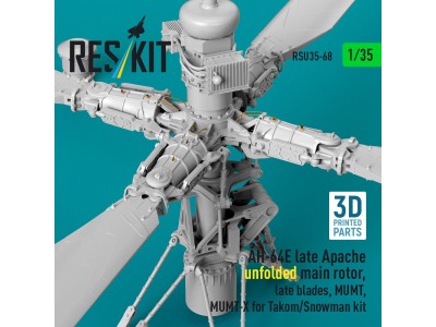 AH-64E late Apache unfolded main rotor, late blades, MUMT, MUMT-X for Takom/Snowman kit (3D Printed) 