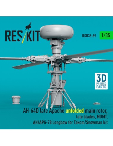 AH-64D late Apache unfolded main rotor, late blades, MUMT, AN/APG-78 Longbow for Takom/Snowman kit (3D Printed) 