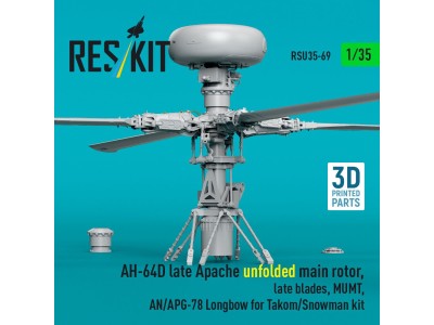 AH-64D late Apache unfolded main rotor, late blades, MUMT, AN/APG-78 Longbow for Takom/Snowman kit (3D Printed) 