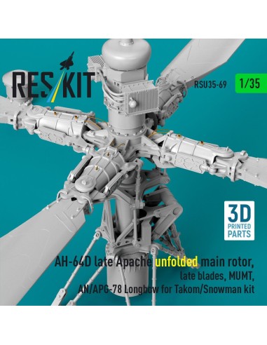 AH-64D late Apache unfolded main rotor, late blades, MUMT, AN/APG-78 Longbow for Takom/Snowman kit (3D Printed) 