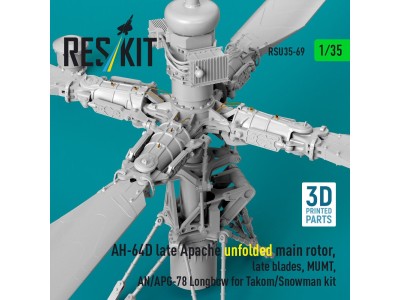 AH-64D late Apache unfolded main rotor, late blades, MUMT, AN/APG-78 Longbow for Takom/Snowman kit (3D Printed) 