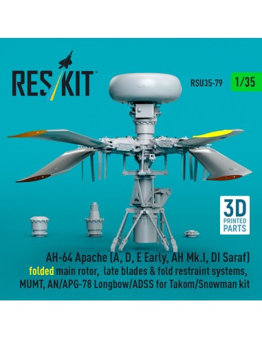 AH-64E late Apache folded main rotor, late blades & fold restraint systems, MUMT, AN/APG-78 Longbow for Takom/Snowman kit (3D Pr