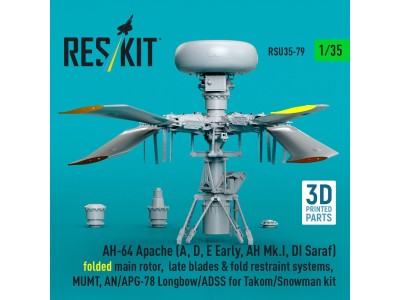 AH-64E late Apache folded main rotor, late blades & fold restraint systems, MUMT, AN/APG-78 Longbow for Takom/Snowman kit (3D Pr
