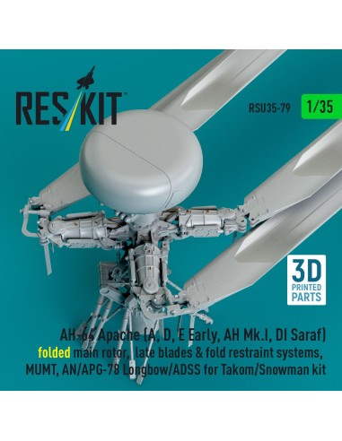 AH-64E late Apache folded main rotor, late blades & fold restraint systems, MUMT, AN/APG-78 Longbow for Takom/Snowman kit (3D Pr