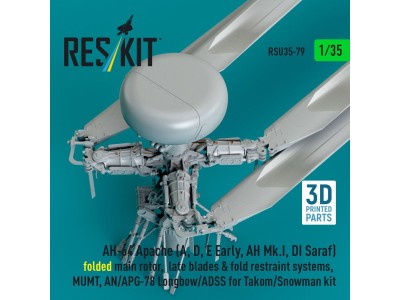 AH-64E late Apache folded main rotor, late blades & fold restraint systems, MUMT, AN/APG-78 Longbow for Takom/Snowman kit (3D Pr
