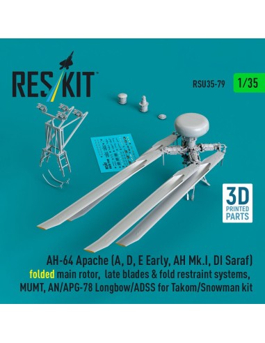 AH-64E late Apache folded main rotor, late blades & fold restraint systems, MUMT, AN/APG-78 Longbow for Takom/Snowman kit (3D Pr